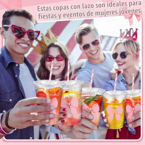 Vista 3 de Sliner - 50 vasos de plástico desechables de 16 onzas con pajilla, lazo