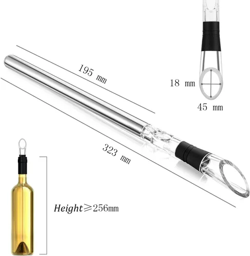 Vista 6 de YouYah - Enfriador de vino 3 en 1 de acero inoxidable para botellas de vino, barra enfriadora rápida de vino sin hielo con aireador y vertedor