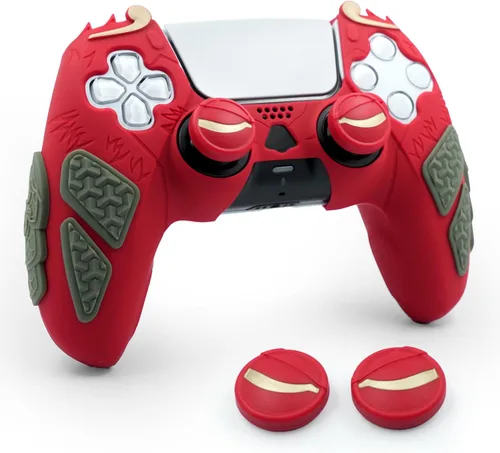 Vista 9 de Grip Cover for PS5 Controller, Wukong-Inspired Ergonomic Silicone Cover with Fiery Eyes Joystick Caps, Chainmail Grip Design & Somersault Cloud Back