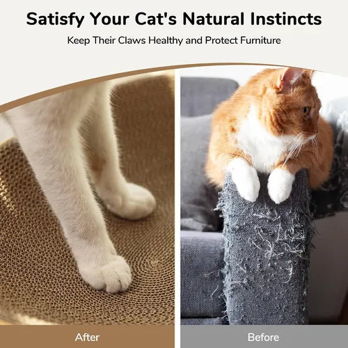 Vista 7 de FUKUMARU Cama rascador de cartón para gatos, almohadilla 2 en 1 para rascar gatos, tabla de rascar ovalada para interiores, cuenco rascador