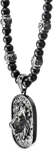 Vista 3 de COOLSTEELANDBEYOND Collar de cuentas para hombre de estilo gótico con colgante de escudo de cabeza de león de acero inoxidable