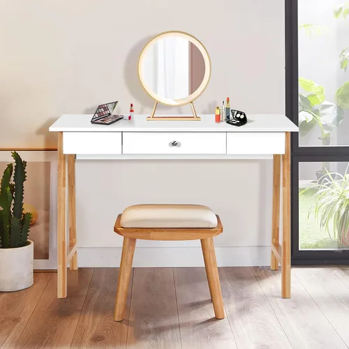 Vista 4 de COSTWAY Escritorio para computadora de 42 pulgadas con cajón de almacenamiento, moderna mesa de estudio de escritura en casa con patas de madera
