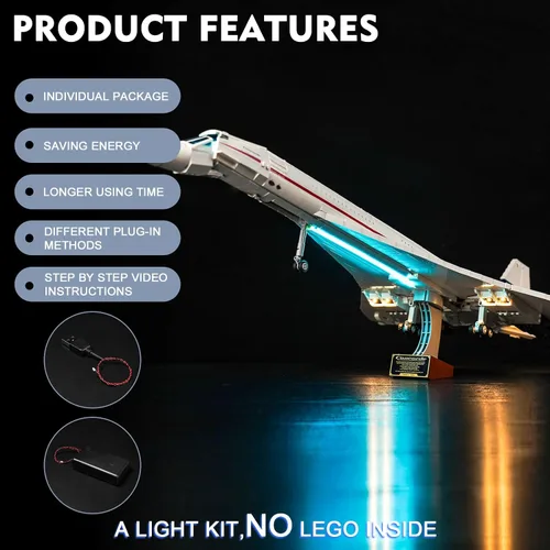 Vista 6 de BrickBling Kit de luces LED compatible con Lego Concorde, kit de luces creativas compatible con Lego 10318 - No incluye modelo Kit de luces