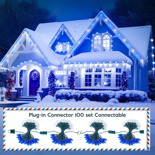Vista 3 de Brightown Paquete de 2 Luces de Cadena LED C9 Azules y Blancas de Navidad - 33 pies 50 LED Luces de Cadena de Fresa Impermeables, Luces de Cadena