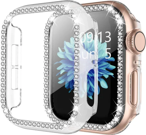 Vista 15 de Adepoy - Funda Compatible para Apple Watch de 1.496 Pulgadas Serie 3/2/1, con Brillantes, Funda Protectora con Marco de Pantalla para Mujer, Niña