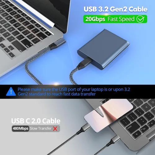 Vista 3 de Cable USB C en ángulo recto de 100 W, 10 pies, 2 unidades, USBC a USBC 3.2