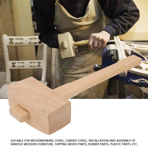 Vista 3 de Mazo de madera, Martillo de madera profesional de carpintería de madera para golpear la herramienta de carpintería Martillo de haya mango de madera