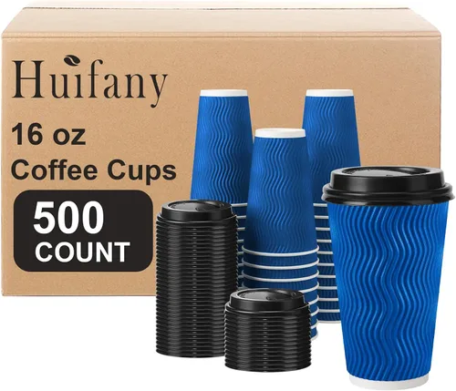 Vista 18 de Tazas de café desechables de 12 onzas con tapas, tazas de papel de café con tapas para llevar, tazas calientes aisladas para bebidas calientes
