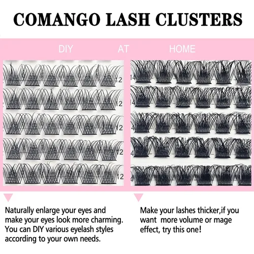 Vista 4 de Extensiones de pestañas en racimo de pestañas DIY Curl C/D Comango Mega Volumen, Pestañas Individuales Extensiones de Pestañas Extensiones