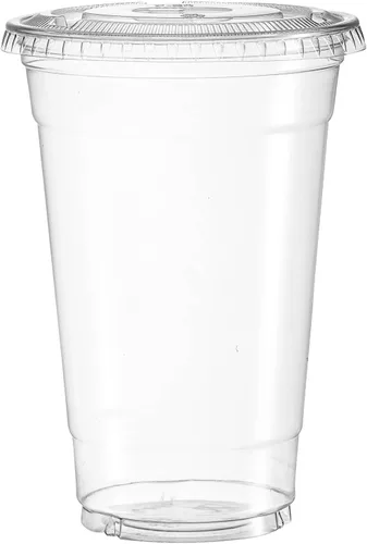 Vista 3 de Vasos de plástico transparente con tapas, sin BPA, 20 onzas, tazas de café desechables con borde enrollado, 100 piezas para oficina, tienda