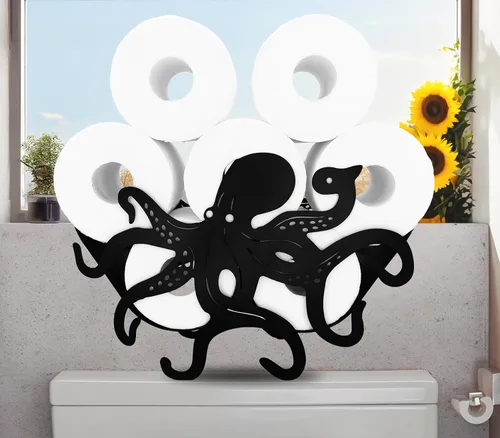 Vista 22 de Black Bear - Soporte de papel higiénico de metal, divertido soporte de papel de animales para baños, organizador independiente con capacidad para 8