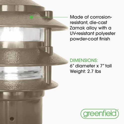 Vista 6 de Greenfield PL3TPBLEDBR - Luz LED resistente a la intemperie de 3 niveles con base de poste de bronce
