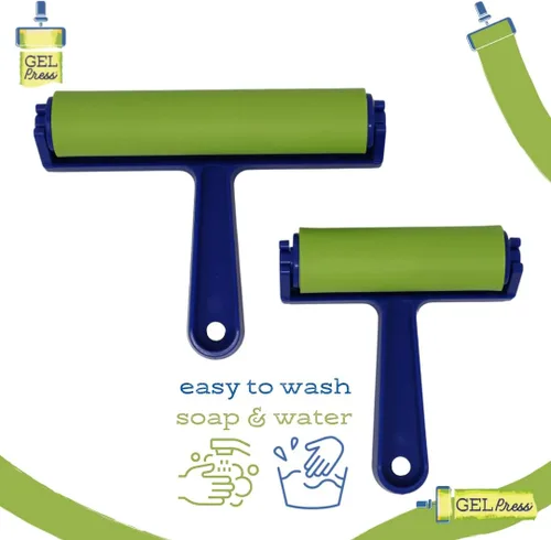 Vista 4 de Brayer de goma Gel Press de 4 pulgadas, para grabado, álbumes de recortes, manualidades de papel, decoración del hogar y más, azul y verde
