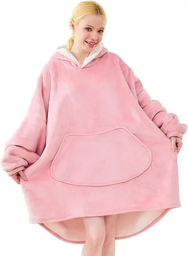 Vista 16 de Moinlizy - Sudadera con capucha tipo manta extragrande, portátil con capucha y bolsillo, de grueso sherpa, para mujeres y hombres adultos