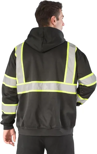 Vista 2 de sesafety Sudadera de alta visibilidad de clase 3 para hombre, sudadera con capucha, sudadera con capucha de seguridad de alta visibilidad negro-203