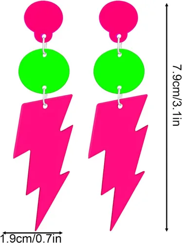 Vista 4 de Aretes de neón con cinta de casete retro de los años 80 y 90 para mujer, juego de aretes de radio acrílicos para accesorios de los años 80 y 90
