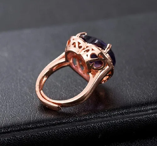 Vista 3 de Anillo de amatista morada con forma de corazón enorme para mujer, con diamantes de imitación, compromiso de boda, compromiso, anillo de apertura