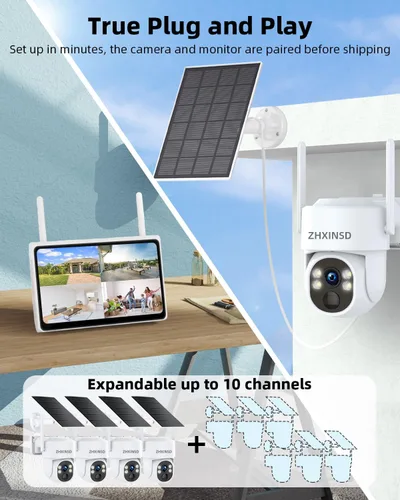 Vista 6 de Cámaras de seguridad solares inalámbricas para exteriores, sistema de cámara de seguridad para el hogar con batería FHD de 4 MP con monitor de 10