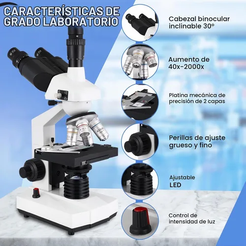 Vista 5 de Microscopio Trinocular Compuesto, aumento 40X-5000X, microscopio profesional de grado de investigación con cámara USB y plataforma mecánica