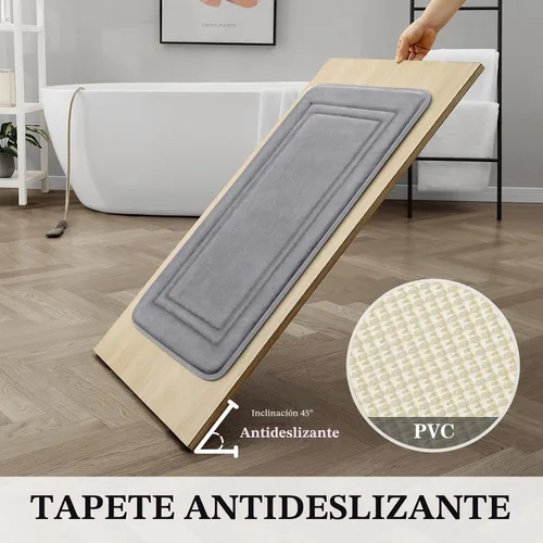 Vista 5 de BYSURE Tapete de baño de espuma viscoelástica gris, antideslizante, extra suave, absorbente, lavable a máquina, juego de alfombras de baño de 3