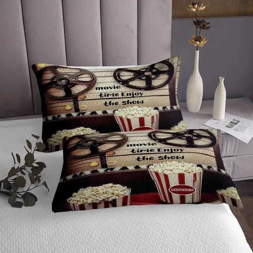 Vista 4 de Homewish Theater Cinema Poster Quilt Sets Twin Size,Retro Movie Bedspread Coverlet 2Pcs for Kids Girls Boys Room Decor,Popcorn Quilts Set Movie