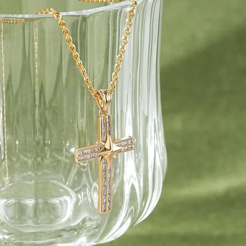Vista 56 de Fettero - Collar con dije de cruz de fe, chapado en oro de 14 K, cadena fina, minimalista, simple, pequeña, para oración, regalo de joyería religiosa