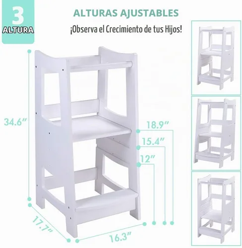 Vista 2 de EGREE Taburete de cocina para niños pequeños con baranda de seguridad, torre de pie de madera para niños para encimera de cocina y lavabo del baño