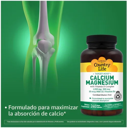 Vista 4 de Country Life Target-Mins Calcio Magnesio con Vitamina D, 240 Cápsulas