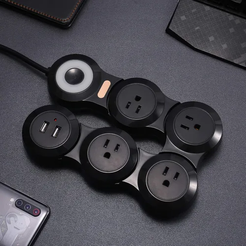 Vista 8 de Protector de sobretensiones flexible, cable de 6 pies de largo, 4 tomacorrientes, 2 USB (enchufe plano de 10 V/13 amperios) con cable de extensión