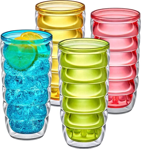 Vista 5 de Amazing Abby - Arctic - Vasos de plástico aislantes de 24 onzas (juego de 4), vasos de plástico de doble pared, vasos altos transparentes, vasos