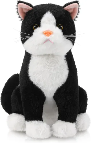 Vista 8 de Libima Peluche de gato negro de Halloween de 13 pulgadas, animal de peluche realista de gato suave y lindo, almohada de juguete, regalos para niños