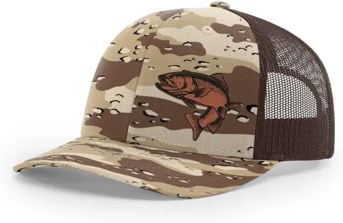 Vista 56 de Sombrero de pesca de trucha con parche de cuero grabado láser Richardson 112 Snapback Trucker Cap