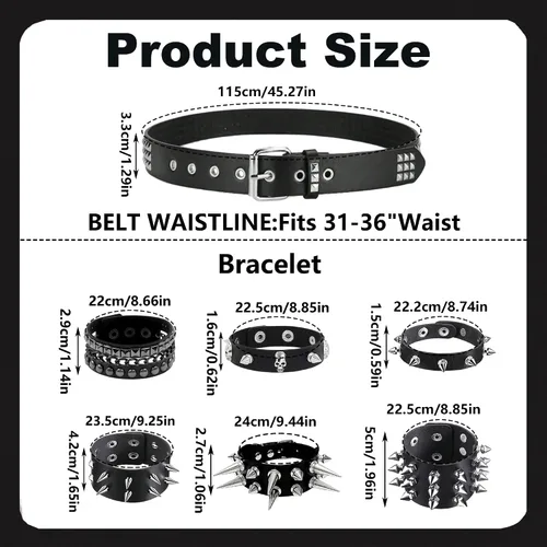 Vista 2 de YMO Black Studded Belt, Spiked Bracelets Emo Belt Spike Bracelet Rivet Studded Bracelets Grunge Punk Accessories for Men Women