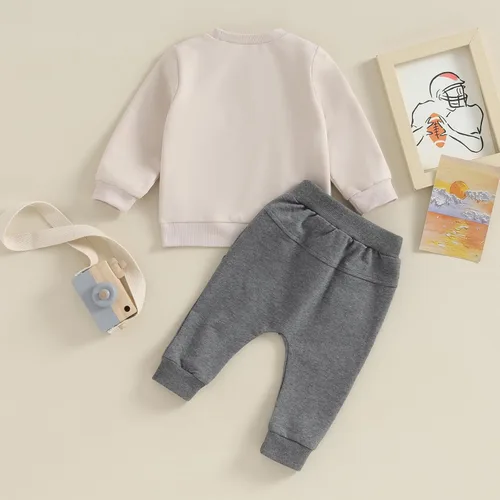 Vista 3 de LXXIASHI Conjunto de sudadera de fútbol para recién nacido, sudadera de fútbol para bebés, niños y niñas, conjunto de pantalones deportivos