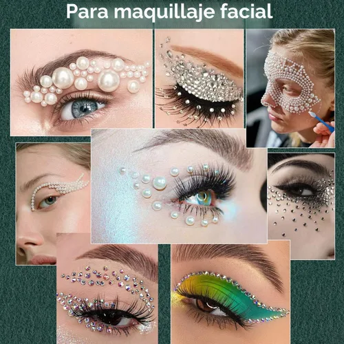 Vista 5 de Kit de diamantes de imitación y perlas con parte trasera plana, cristal redondo AB y gemas blancas transparentes+perlas blancas y beige