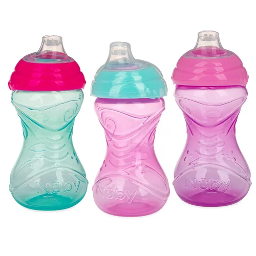 Vista 11 de Nuby Clik-It - Vaso para sorber de fácil agarre sin derrames y boquilla suave para niños, paquete de 3, 10 onzas, 6 meses en adelante
