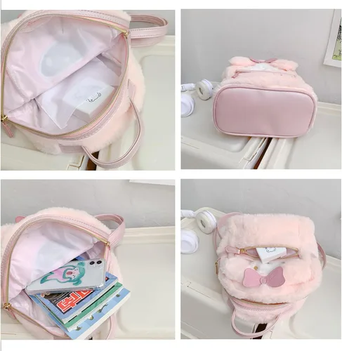 Vista 4 de Melody - Mochila de felpa para mujer, bolso de hombro con figura de felpa para mujeres y niños, regalo, Rosado