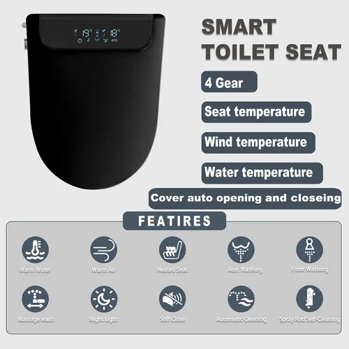 Vista 6 de DELICOZE - Asiento de inodoro inteligente con calefacción eléctrica con agua calentada ilimitada, calentador de asiento de inodoro y secadora
