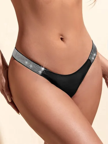 Vista 3 de WDIRARA Tanga con purpurina y espalda en T para mujer ropa interior de una pieza