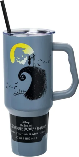 Vista 10 de Silver Buffalo Adventure Time With BMO - Vaso de acero inoxidable de doble pared con asa y pajilla, cabe en portavasos estándar, 40 onzas