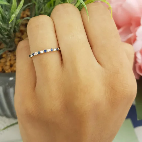 Vista 2 de Dazzlingrock Collection Alternate Round Gemstone & White Diamond Stackable Wedding Ring Band for Women in Solid Gold