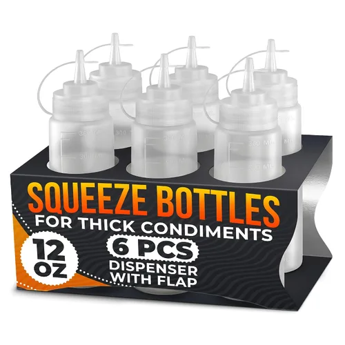 Vista 11 de 6 botellas de plástico para salsas de 4 onzas (4.1 fl oz), juego de botellas reutilizables pequeñas con punta fina cortable, para barbacoa, picnic