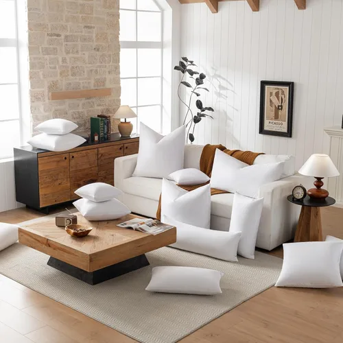 Vista 4 de basic home Insertos de Almohadas Decorativas de 12x20 - Insertos de Almohadas de Plumas de Plumón - Oblongo - Tela de Algodón - Juego de 2 - Blanco.