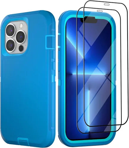 Vista 40 de Funda para iPhone 13 con 2 protectores de pantalla, resistente de grado militar, funda de cuerpo completo para hombres y mujeres (aguamarina + rosa)