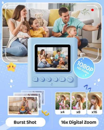 Vista 4 de TIATUA Cámara de Impresión Instantánea para Niños, Regalos de Navidad y Cumpleaños para Niñas y Niños, Cámara Digital de Video HD 1080P para Niños