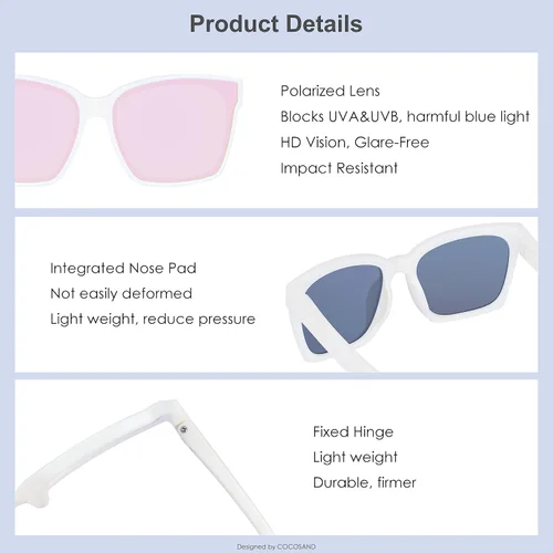 Vista 4 de COCOSAND Lentes de sol polarizados para niños, protección UV 400, retro, cuadrados, futuristas, para jóvenes, adolescentes, niños y niñas de 5 a 12