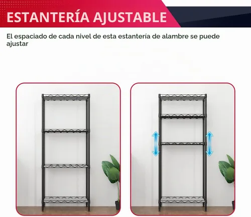 Vista 4 de BestOffice Estante de alambre de 4 niveles 12" x 18" x 44" Negro