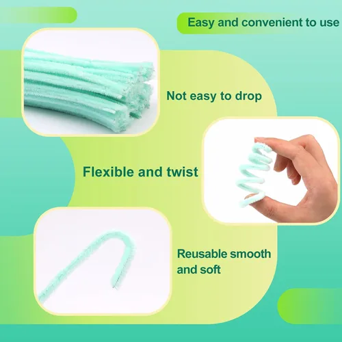 Vista 3 de 100 piezas de limpiadores de tuberías para manualidades, limpiador de tuberías de felpilla, limpiador de tuberías verde claro, suministros