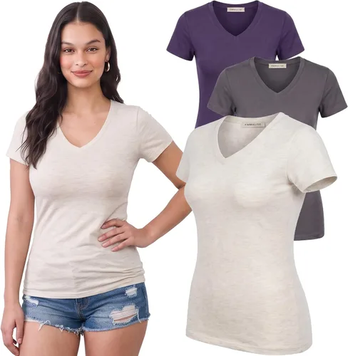Vista 105 de Emmalise Camiseta de manga corta para mujer, cuello en V, tallas junior y plus
