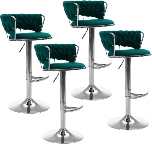 Vista 24 de Juego de 2 taburetes de bar giratorios de terciopelo, modernos taburetes de bar ajustables con respaldo tejido, taburete de bar de altura